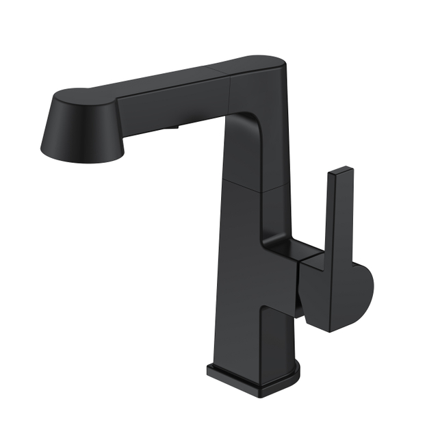 Square Adjustable Hieght Black Bathroom Faucet Pull Out Bathroom Faucet