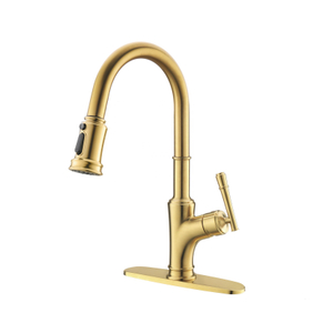 Deck Mounted Single Handle Pull Down Kitchen Faucet Sink Gold Color Kitchen Faucet