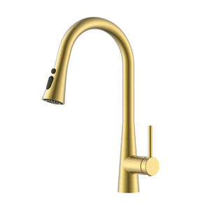 Pull Down Sprayer Swan Neck Kitchen Faucet in Brushed Gold