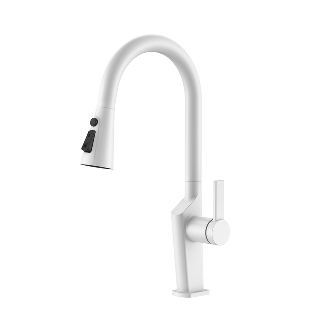 Elegant White Square Shape Pull Down Kitchen Faucets Modern Kitchen Faucets 