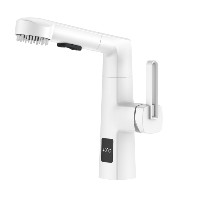 Latest Design Matte White Pull Out Bathroom Faucet with Hair Brush