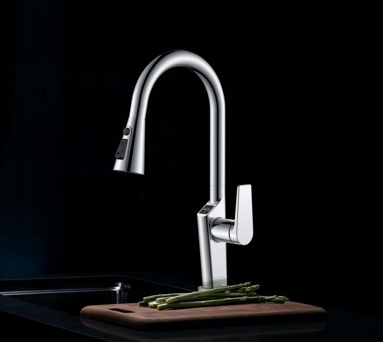 Gun Metal Hydroelectric Temperature Display Kitchen Faucets Pull Down Kitchen Faucet