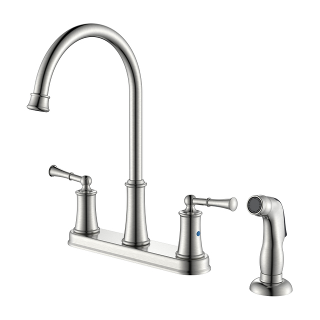 4 Hole Brushed Nickel Kitchen Faucet Manufacturer Two Handle Kitchen Faucet with Sprayer