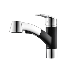 Contemporary Black+Chrome Single Handle Pull Out Kitchen Faucet