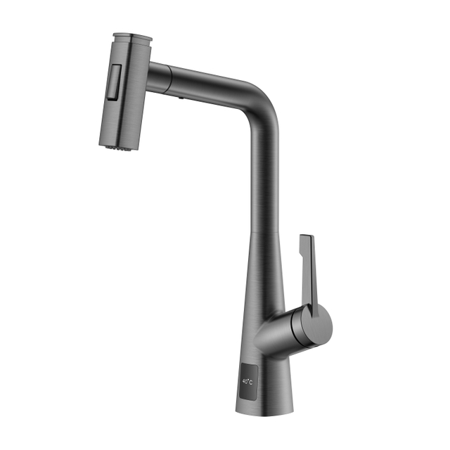 Temperature Display Pull Out Kitchen Faucet Black Stainless Kitchen Faucet