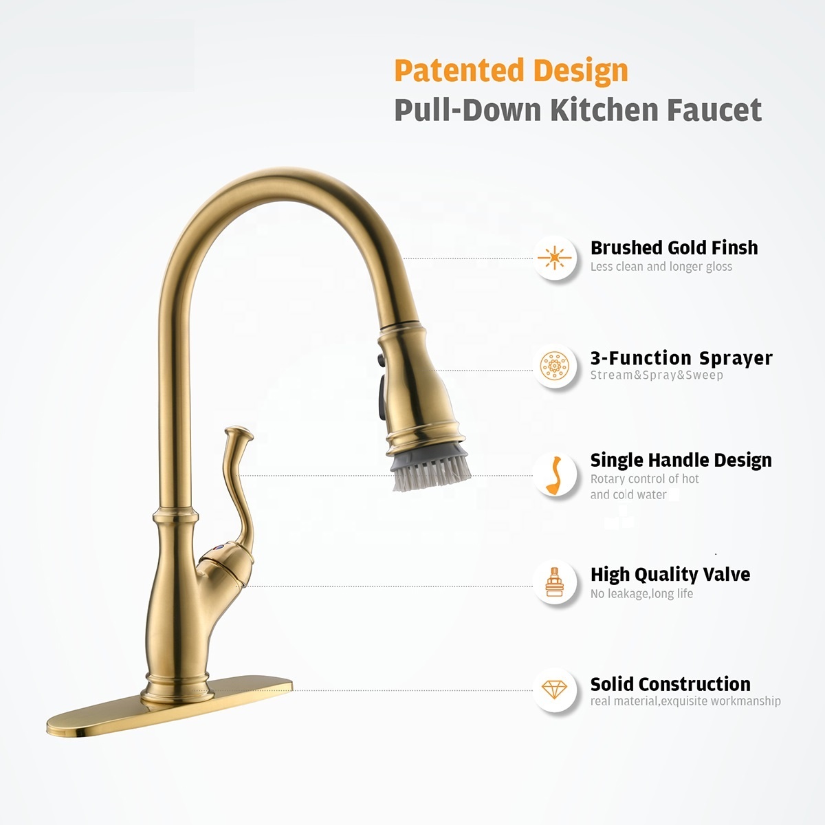 Luxury Kitchen Faucet 360 Rotatable Kitchen Faucet Sprayer Shower Head Latest Design Heavy Duty Kitchen Faucet