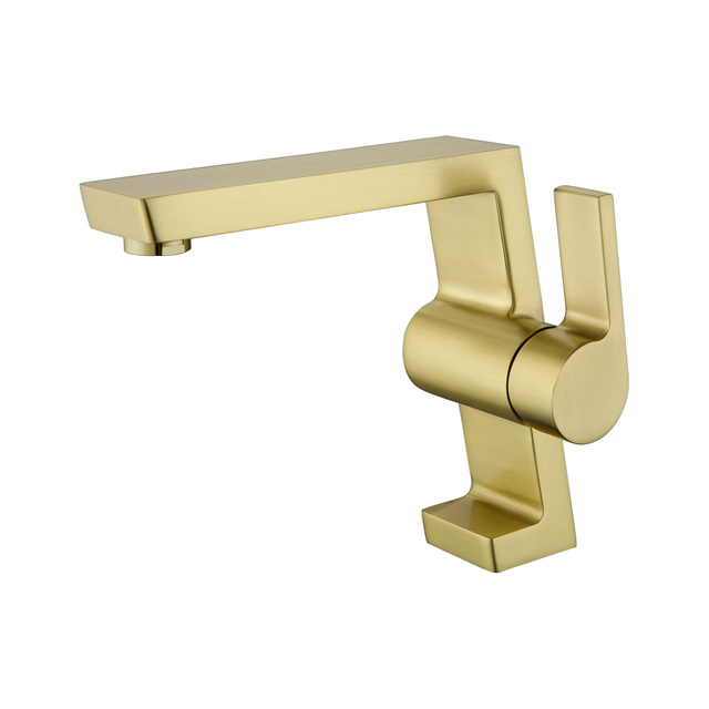 Unique Design Single Handle Basin Mixer Brushed Gold Bathroom Faucet 